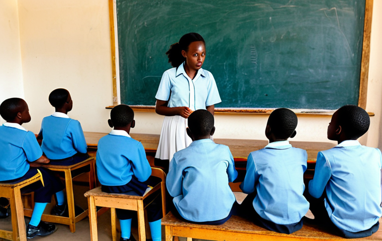 **

"Students in modest school uniforms attentively listening to a teacher in a Christian school classroom in Rwanda, learning about Bible stories, fully clothed, appropriate content, safe for work, ethical education, values of humanity and kindness, natural proportions, professional photography, classroom setting, Rwanda landscape, Christian school"

**