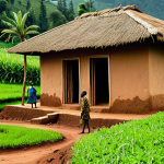 Traditional Rwandan Home**

"A traditionally built Rwandan home with mud walls and a thatched roof, set in a lush green rural landscape, fully clothed people in modest clothing tending to a small garden, appropriate attire, safe for work, perfect anatomy, natural proportions, professional photography, high quality, family-friendly."

**