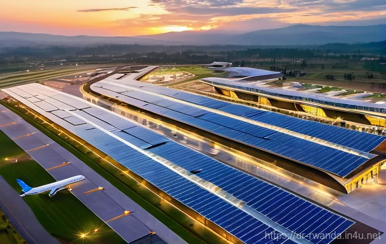 르완다와 국제 항공 협정 - **Prompt:** An aerial, vibrant, wide-angle shot of the new, ultra-modern Nyamata International Airpo...