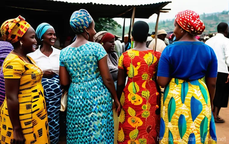 르완다 전통 직물 산업 연구 - **Vibrant Imigongo Textile Artist at Work:** A Rwandan woman artisan, dressed in a modest yet vibran...