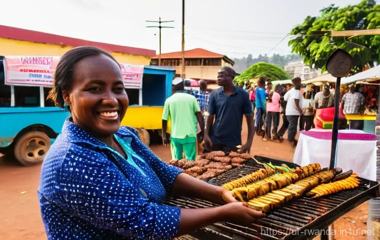 르완다의 현지 음식점 추천 - **Vibrant Kigali Street Food Market at Sunset:**
* **Description:** A lively, bustling open-ai...