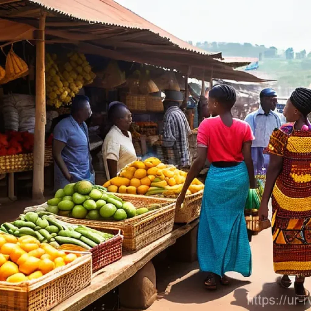르완다 여행 안전 팁 - **Prompt 1: Vibrant Rwandan Market Scene**
"A bustling, open-air market in Kigali, Rwanda, fille...