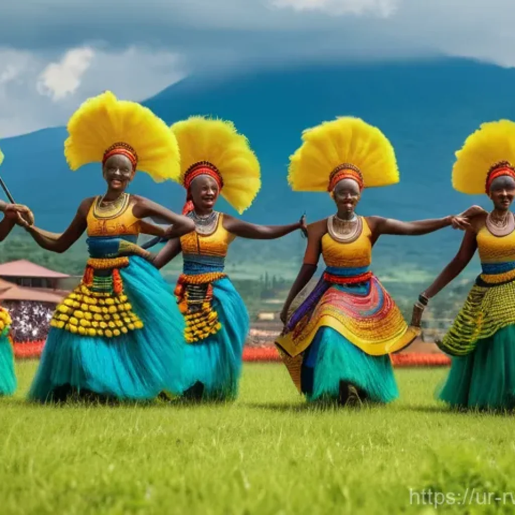 르완다 전통 춤의 역사 - **Vibrant Rwandan Cultural Celebration:** A dynamic and joyful depiction of a Rwandan cultural festi...