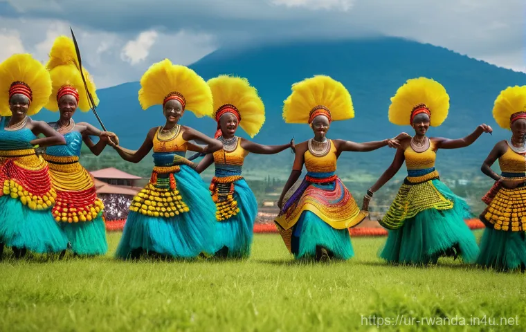 르완다 전통 춤의 역사 - **Vibrant Rwandan Cultural Celebration:** A dynamic and joyful depiction of a Rwandan cultural festi...
