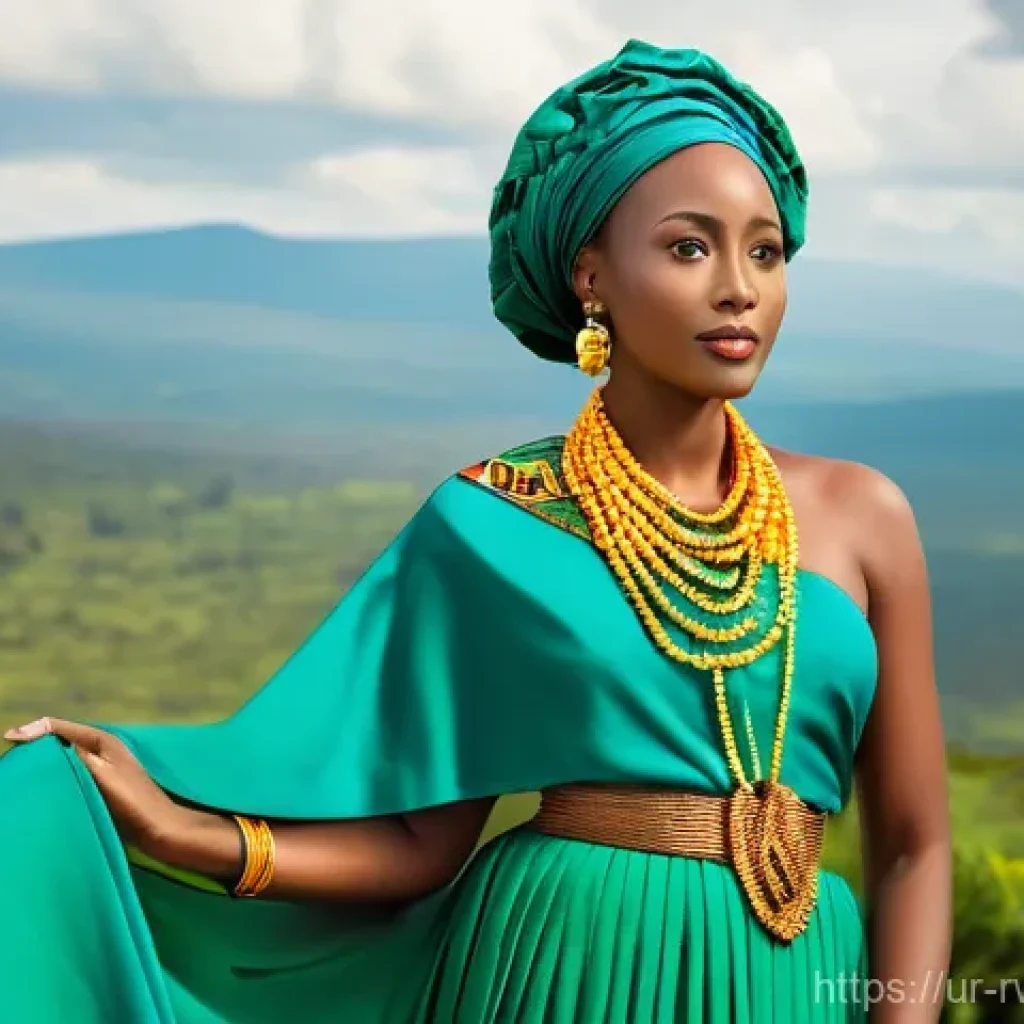 르완다 전통 직물 - **A Regal Umushanana Ensemble:**
    "A stunning portrait of a dignified Rwandan woman, gracefully s...