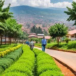 르완다의 비즈니스 허브 - Vibrant Rwandan Cityscape with a Focus on Cleanliness and Modernity**
* **Prompt:** A bustling, m...
